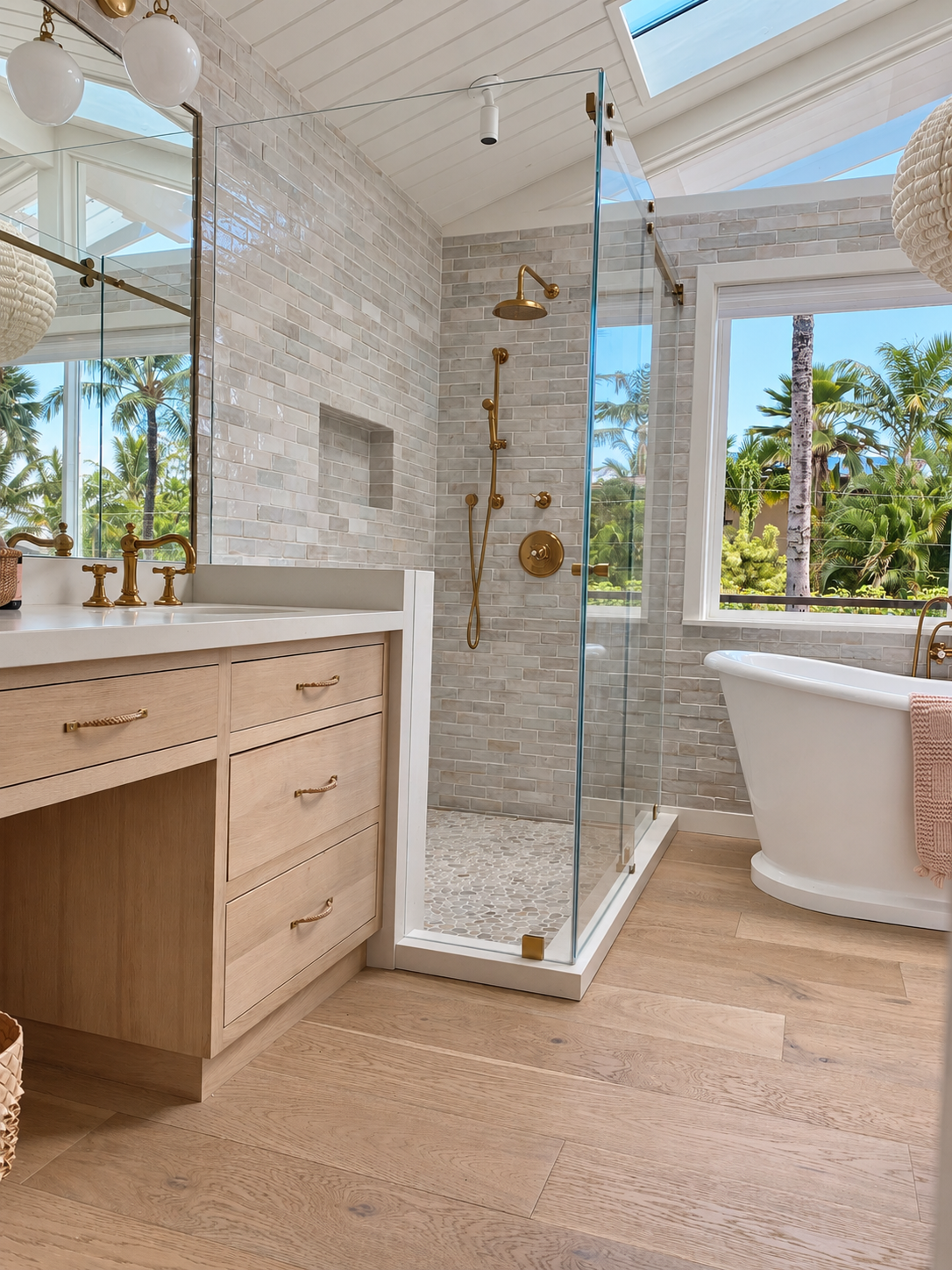 Frameless glass shower in an oceanfront Kauai residence